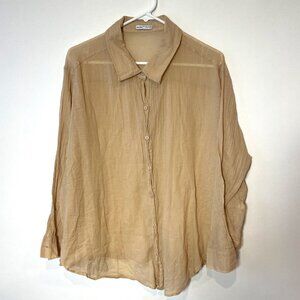 Bershka Button Up Long Sleeve Shirt Womens‎ Medium Brown Loose Fit Lightweight